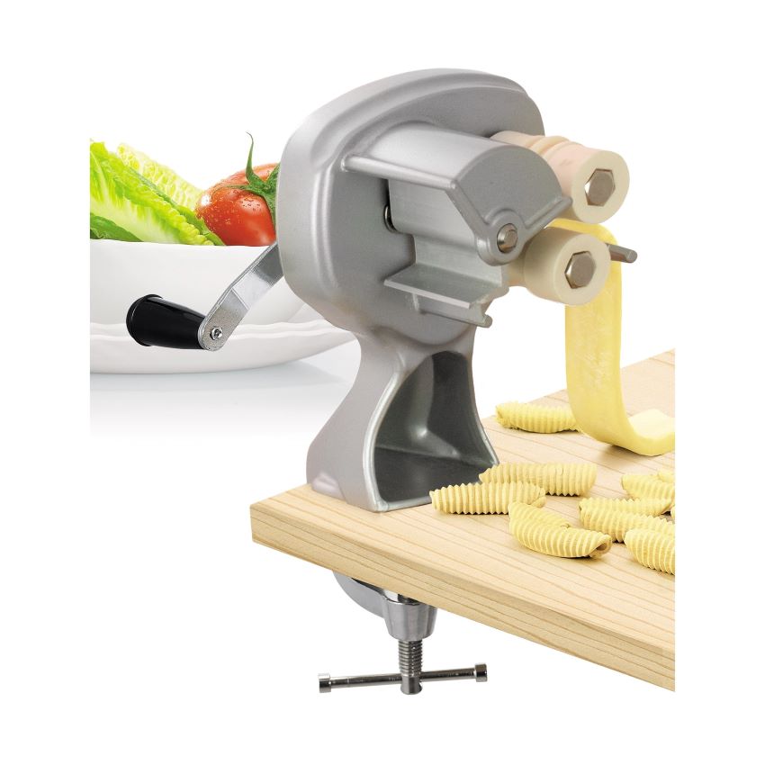 CucinaPro Cavatelli Maker on a kitchen counter with fresh pasta