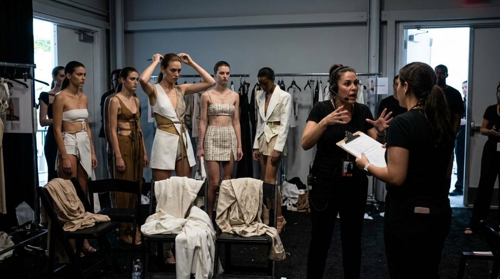 Backstage team coordinating a Miami fashion competition