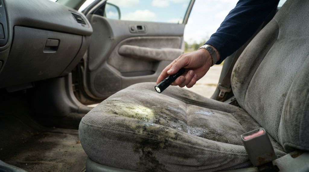 Checking a vehicle interior for water stains and moisture