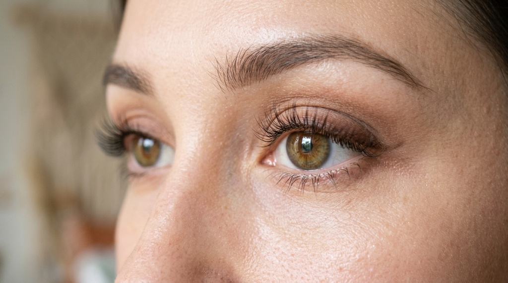 Close-up of an eye with soft, natural daily makeup.