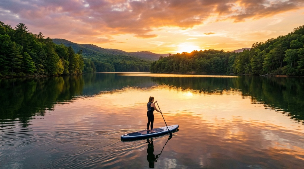 Paddle boarder holding paddle correctly while navigating clear river water